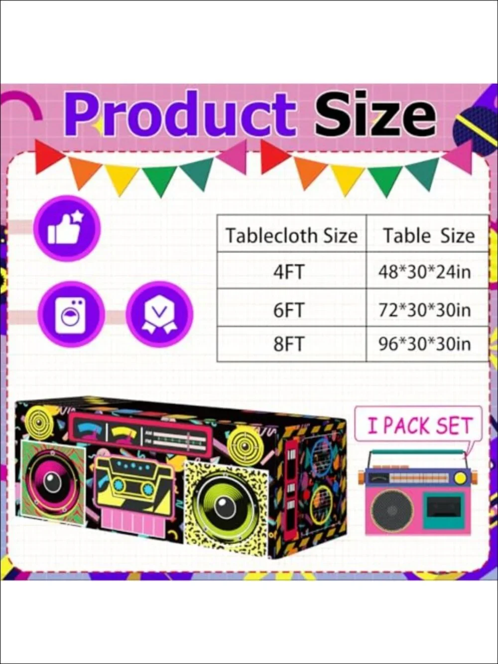 80s 90s Radio Theme Party Tablecloth Rectangular Polyester Table Cover